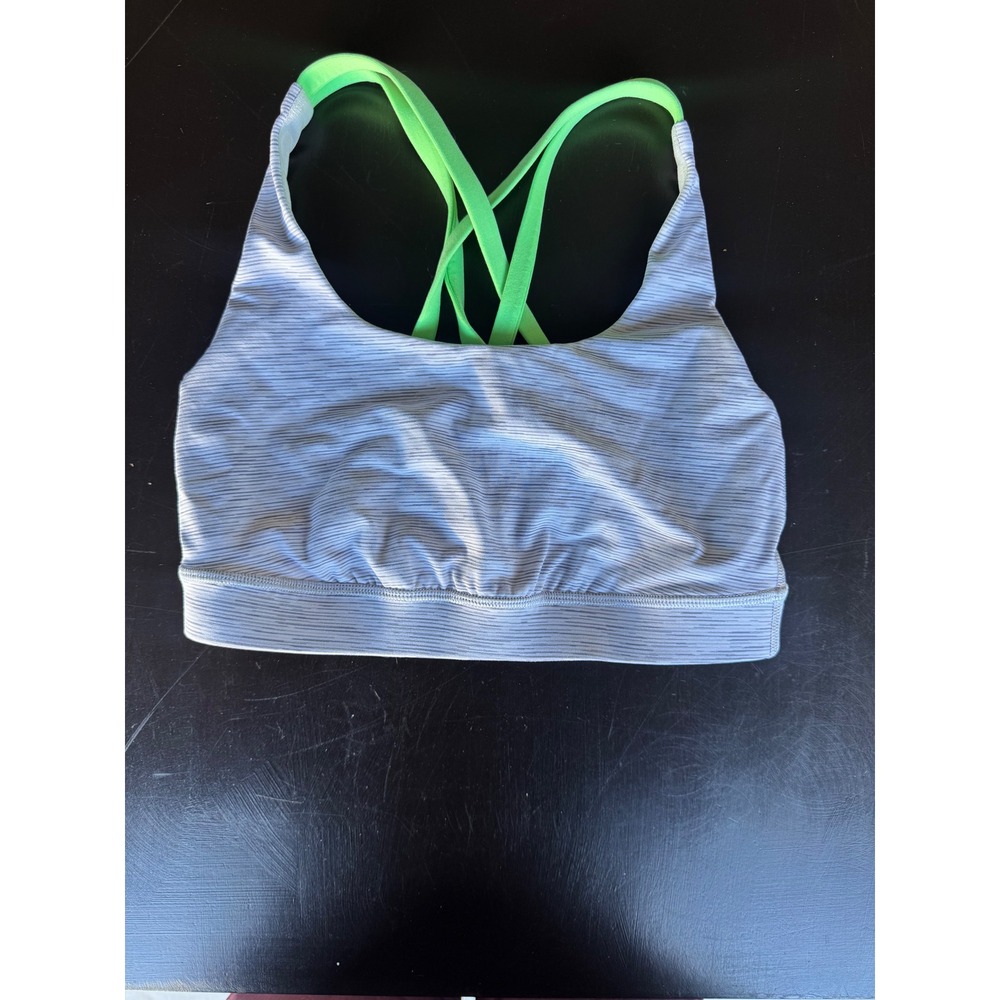 Lululemon Free To Be Bra Space Dye Grey Neon Green Strappy Sports Bra Size 6